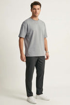 Yan Kesikli Basic Erkek T-shirt Gri