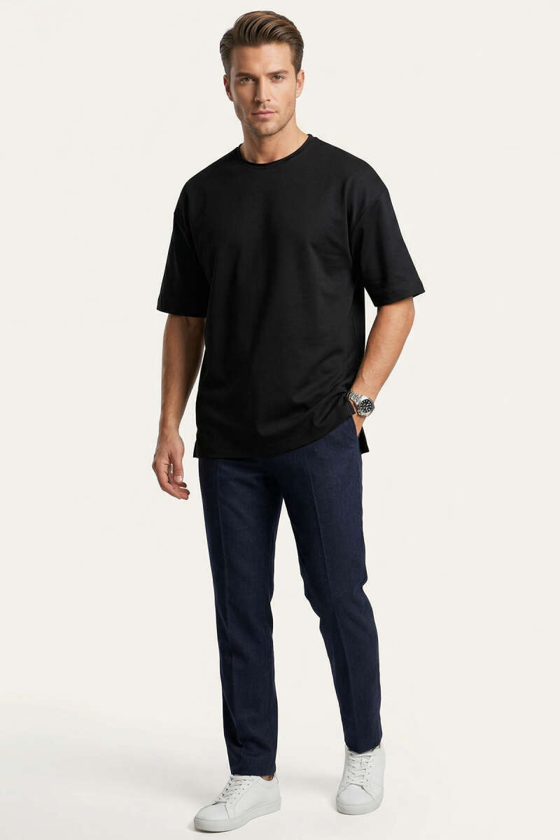 Yan Kesikli Basic Erkek T-shirt Siyah