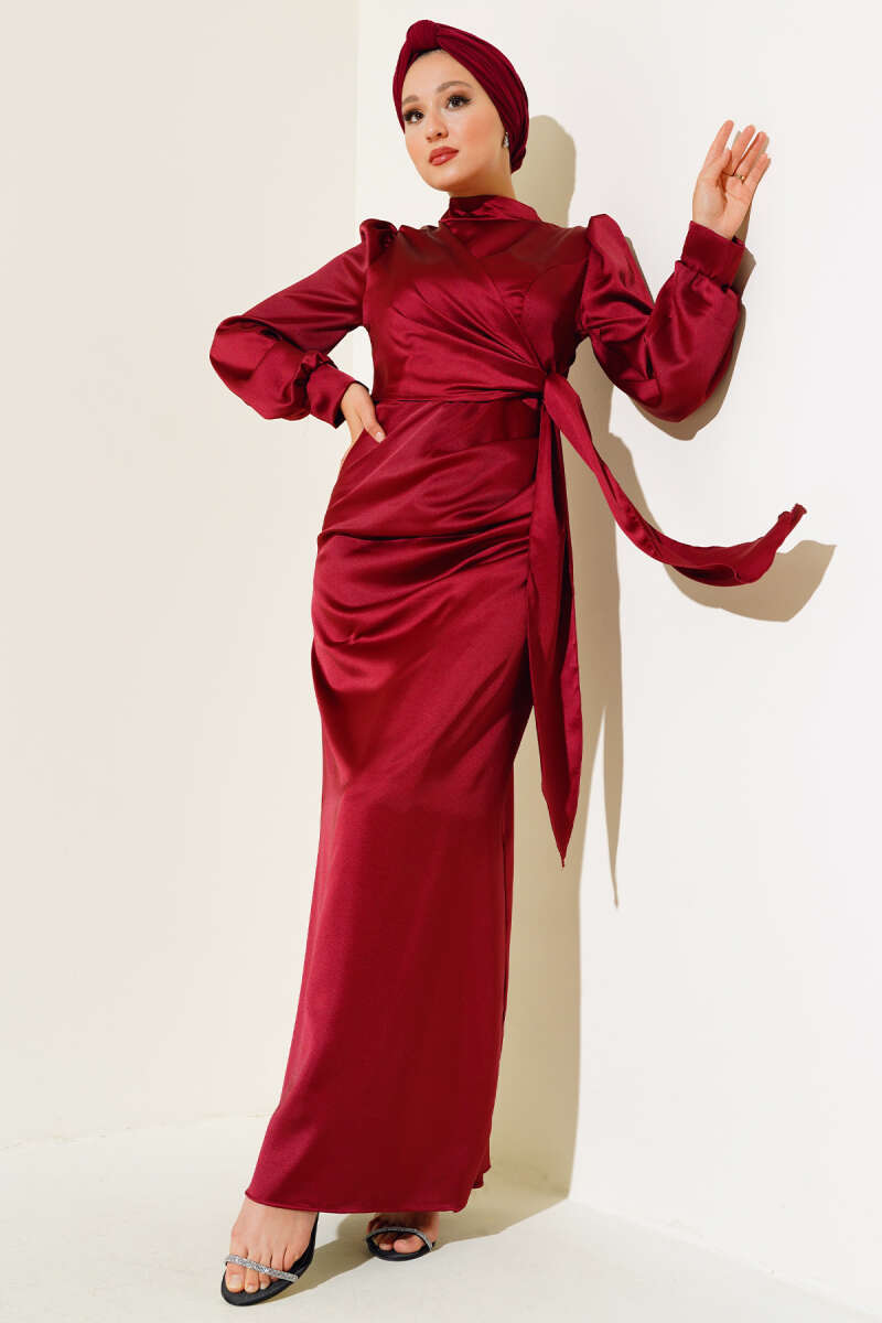 Yandan Bağlamalı Saten Elbise