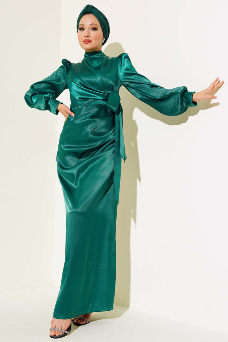 Yandan Bağlamalı Saten Elbise