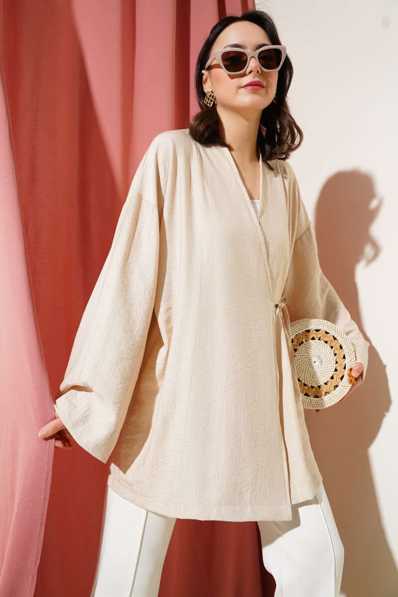 Yandan Çift İp Bağlamalı Kimono