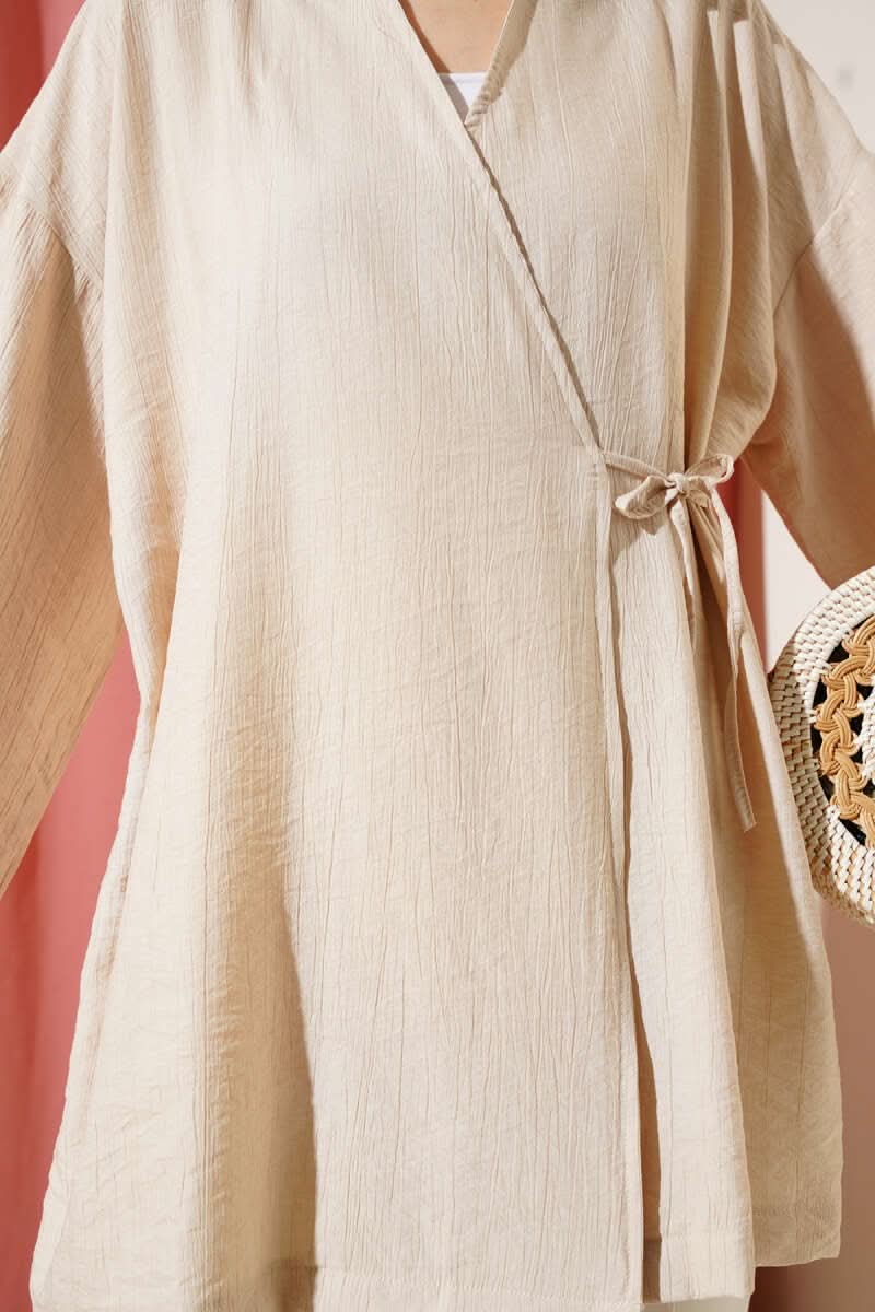 Yandan Çift İp Bağlamalı Kimono
