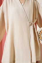 Yandan Çift İp Bağlamalı Kimono