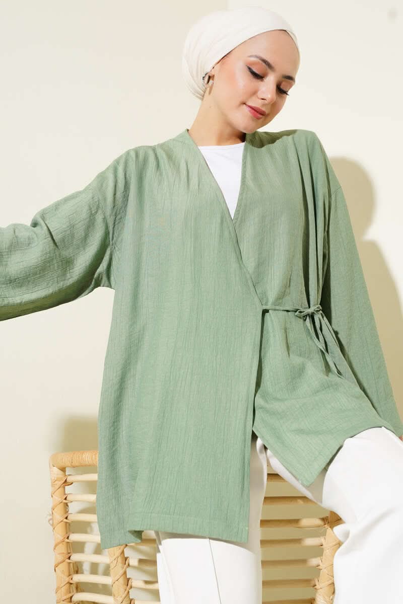 Yandan Çift İp Bağlamalı Kimono