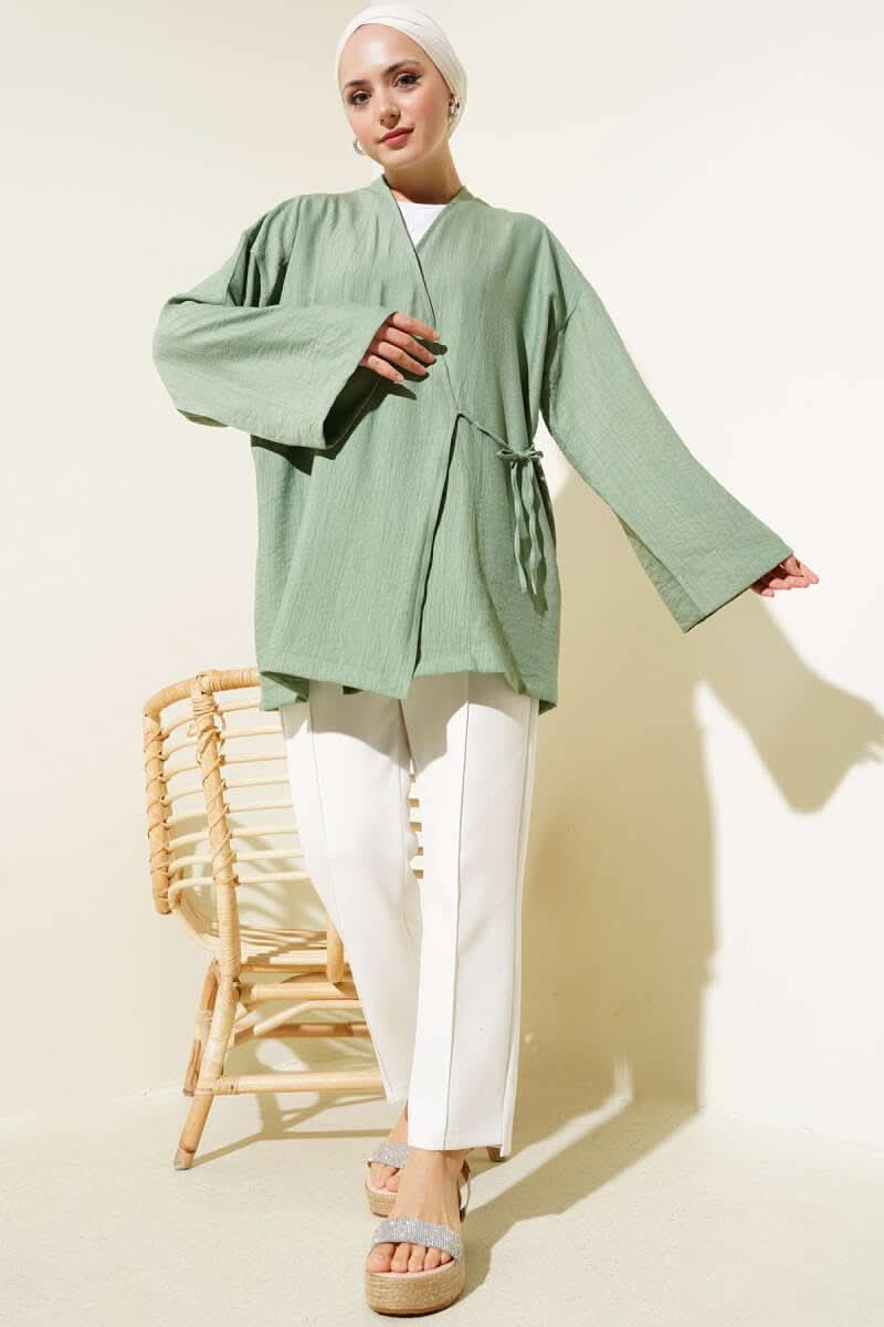 Yandan Çift İp Bağlamalı Kimono
