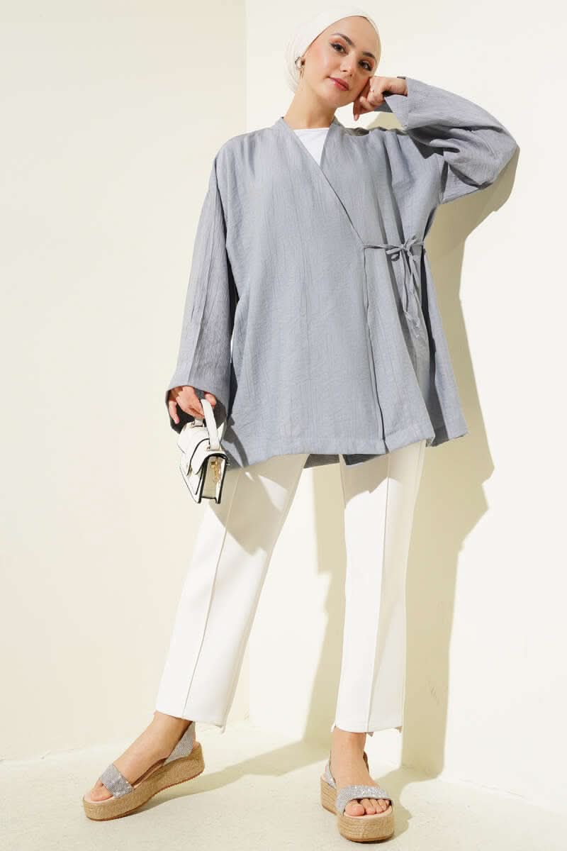 Yandan Çift İp Bağlamalı Kimono