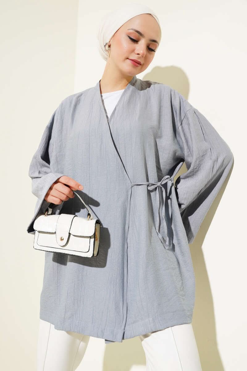 Yandan Çift İp Bağlamalı Kimono