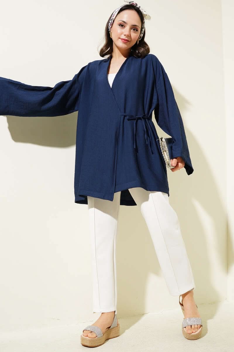 Yandan Çift İp Bağlamalı Kimono