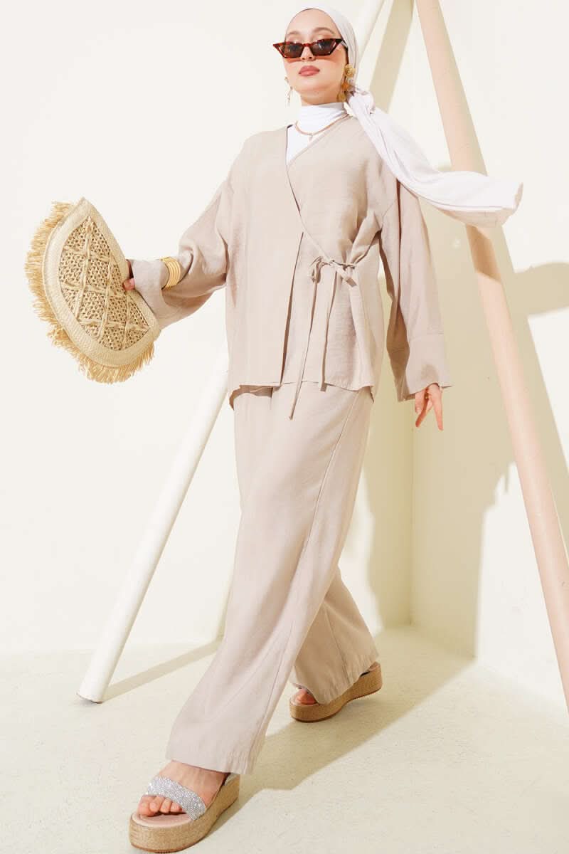 Yandan İp Bağcıklı Kimono İkili Takım