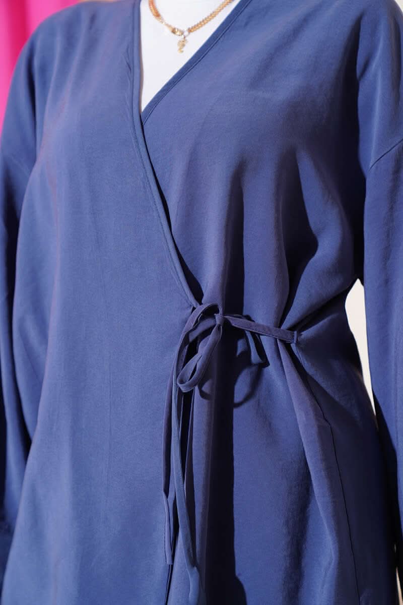 Yandan İp Bağcıklı Kimono İkili Takım İndigo