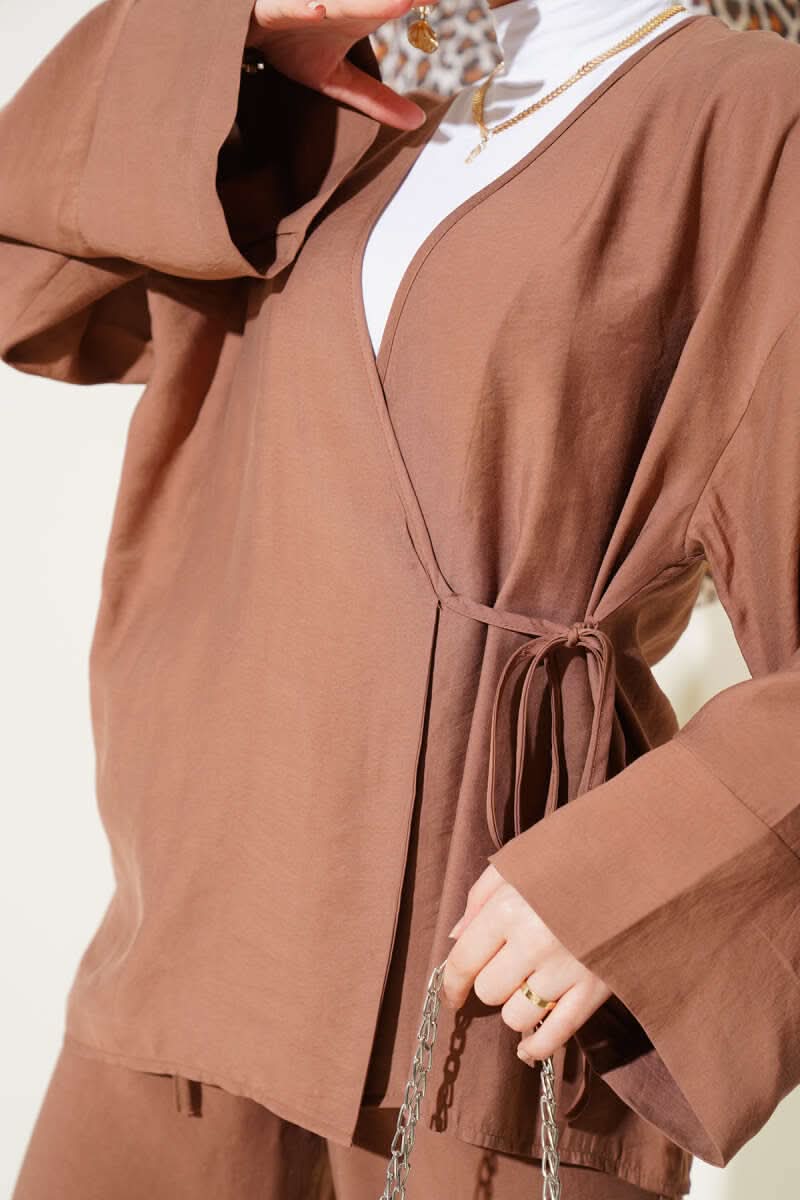 Yandan İp Bağcıklı Kimono İkili Takım