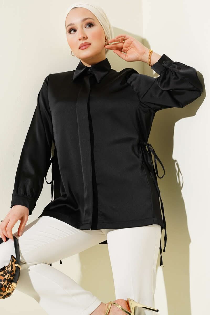 Satin Shirt With Side String Ties
