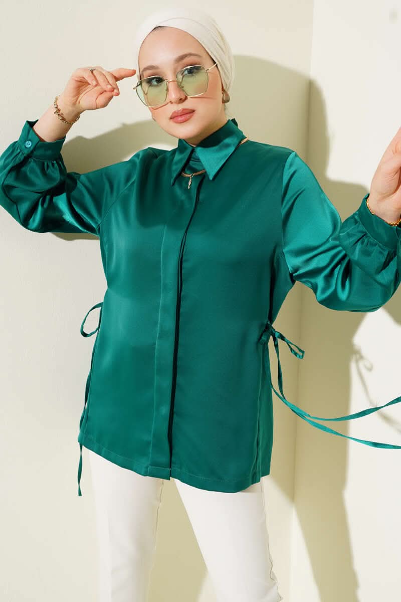 Satin Shirt With Side String Ties
