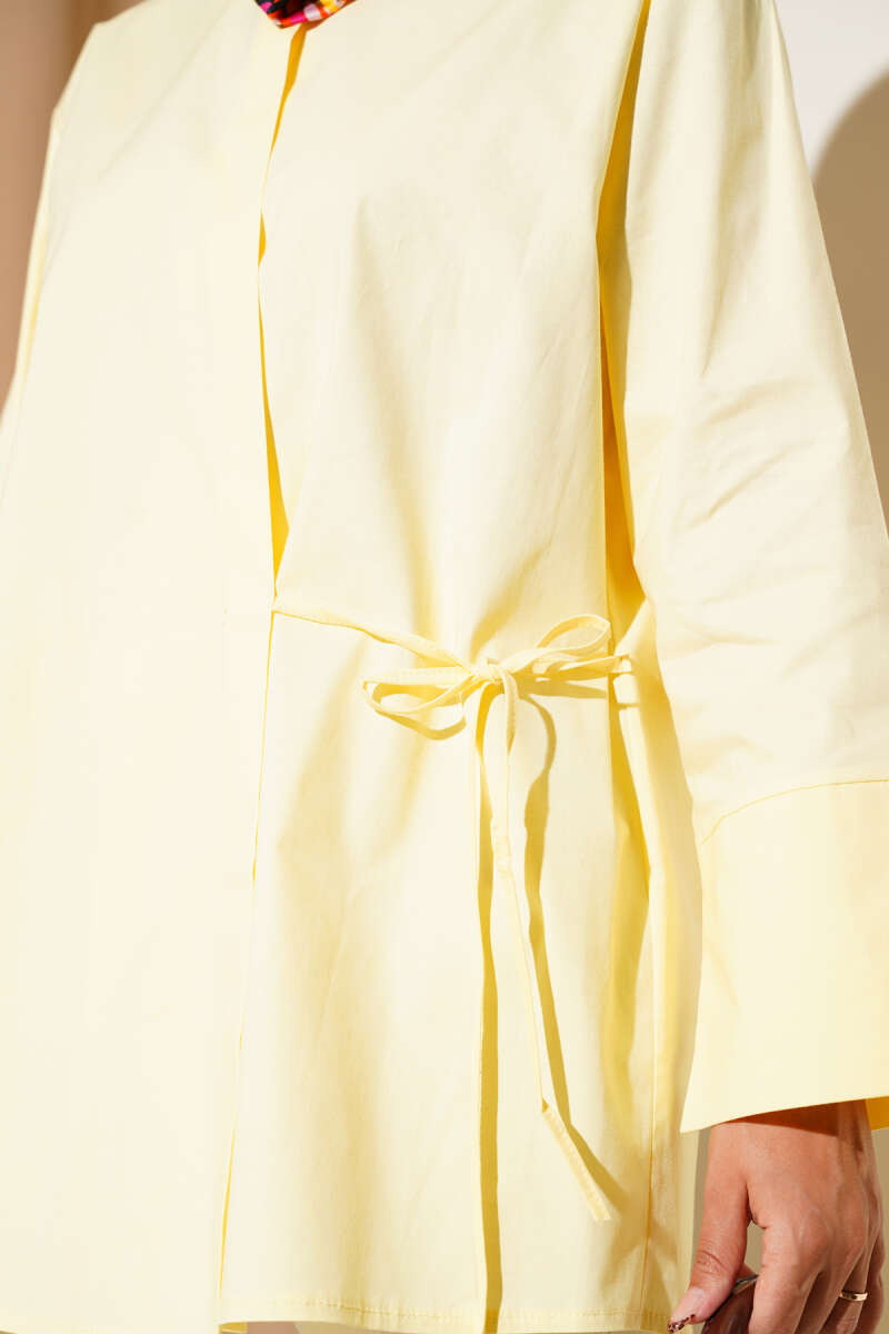 Yanı İp Bağlamalı Kimono Sarı