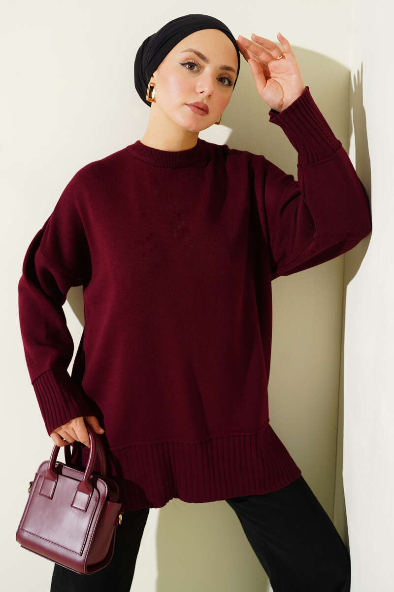 Yanı Yırtmaçlı Oversize Triko Tunik