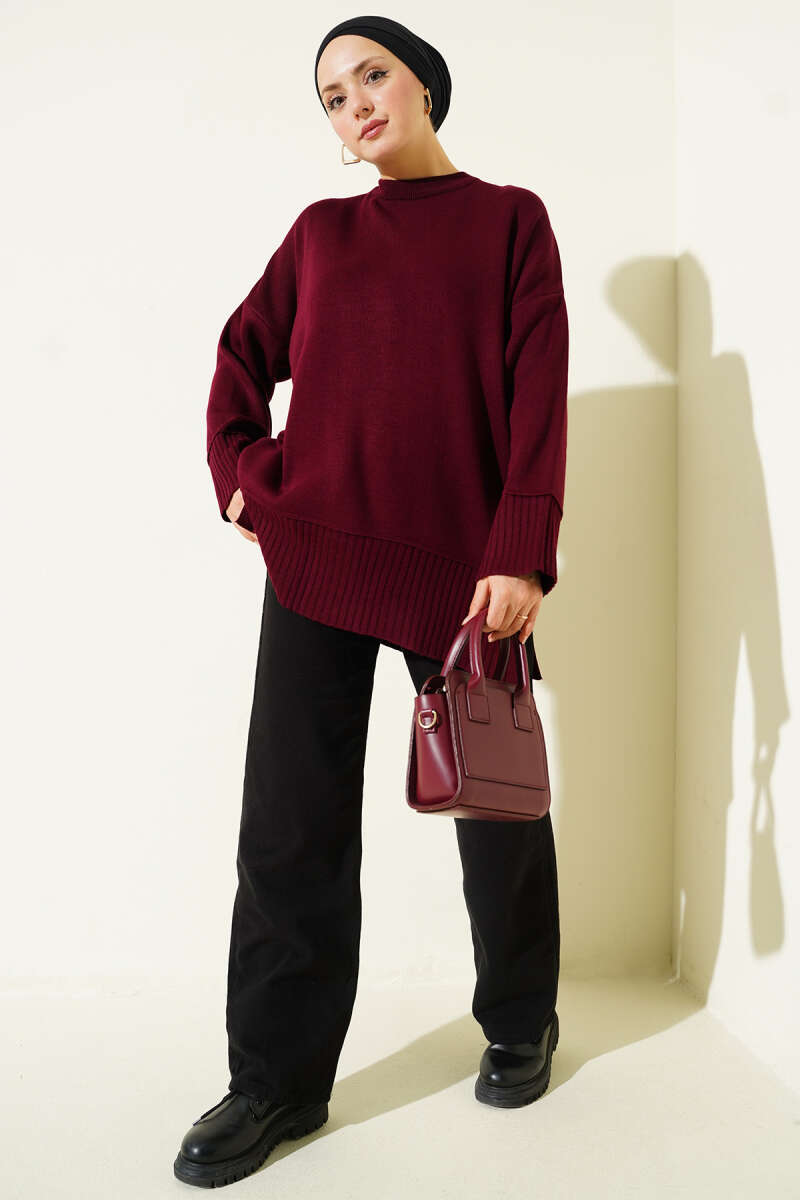 Yanı Yırtmaçlı Oversize Triko Tunik