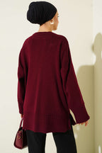 Yanı Yırtmaçlı Oversize Triko Tunik