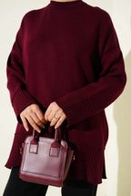 Yanı Yırtmaçlı Oversize Triko Tunik