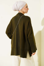 Yanı Yırtmaçlı Oversize Triko Tunik