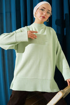 Yanı Yırtmaçlı Oversize Triko Tunik