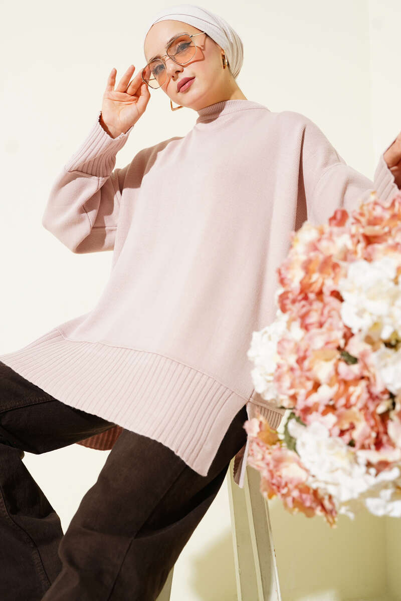 Yanı Yırtmaçlı Oversize Triko Tunik