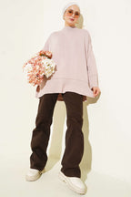 Yanı Yırtmaçlı Oversize Triko Tunik