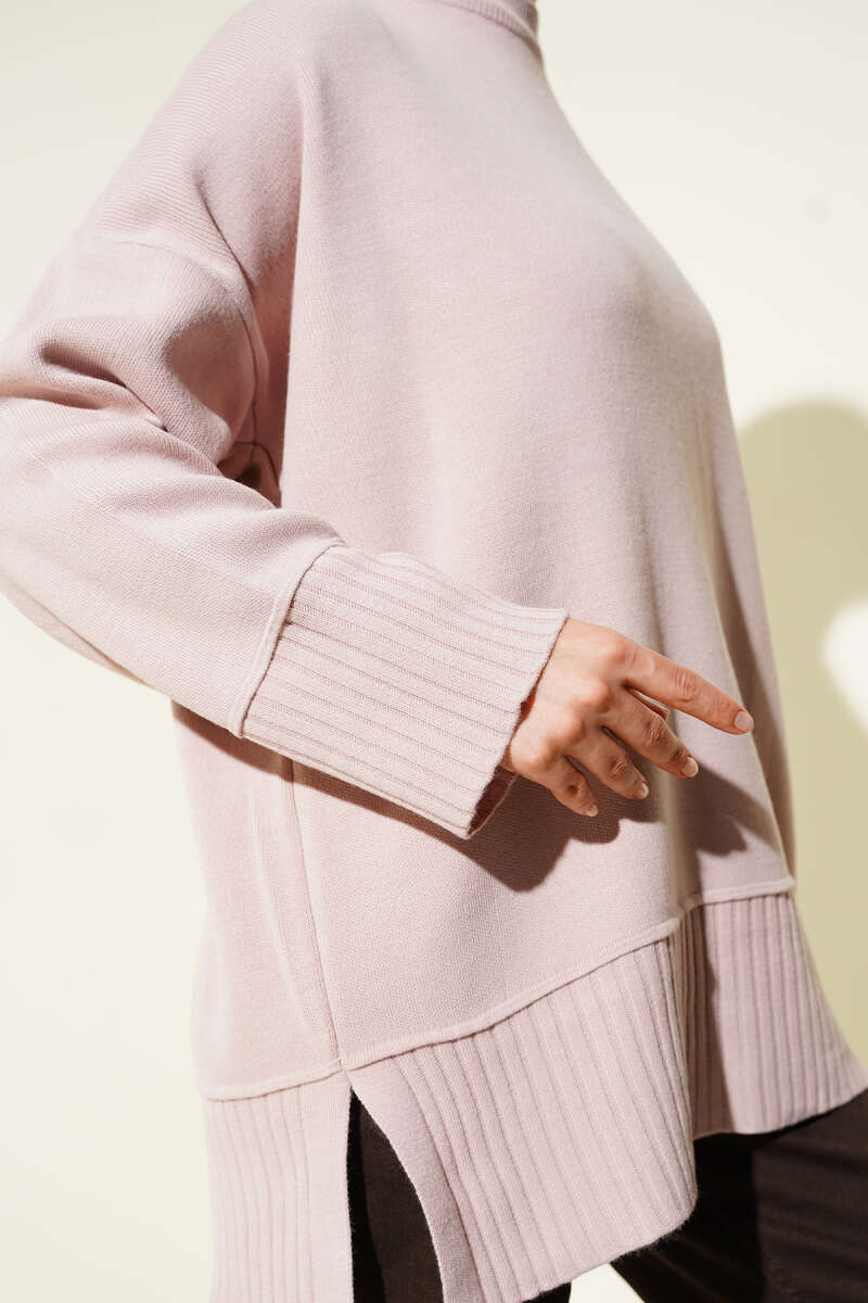 Yanı Yırtmaçlı Oversize Triko Tunik