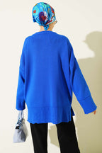 Yanı Yırtmaçlı Oversize Triko Tunik