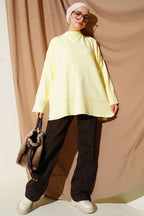 Yanı Yırtmaçlı Oversize Triko Tunik Sarı
