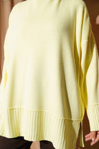 Yanı Yırtmaçlı Oversize Triko Tunik Sarı