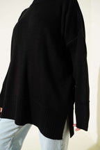 Yanı Yırtmaçlı Oversize Triko Tunik
