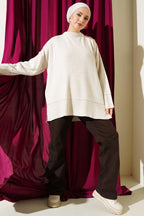 Yanı Yırtmaçlı Oversize Triko Tunik