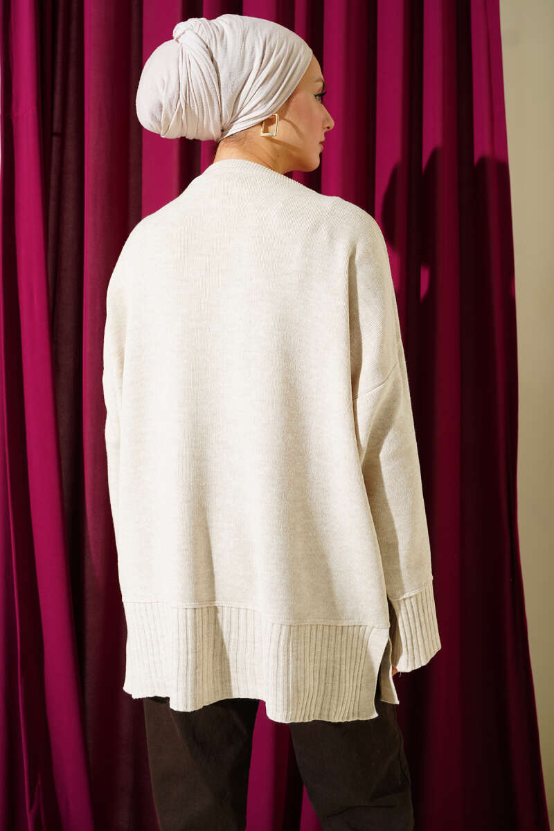 Yanı Yırtmaçlı Oversize Triko Tunik