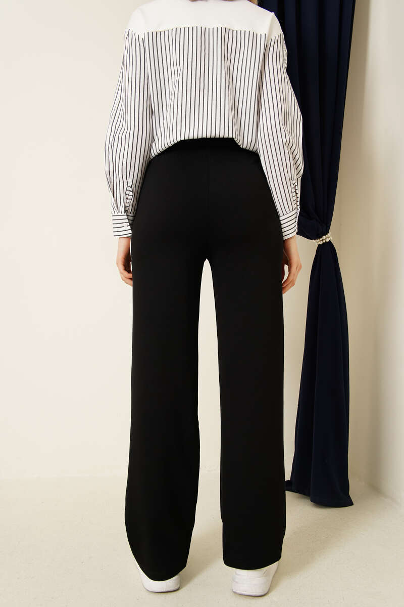 Yanları Biyeli Beli Lastikli Loyşa Pantolon Siyah
