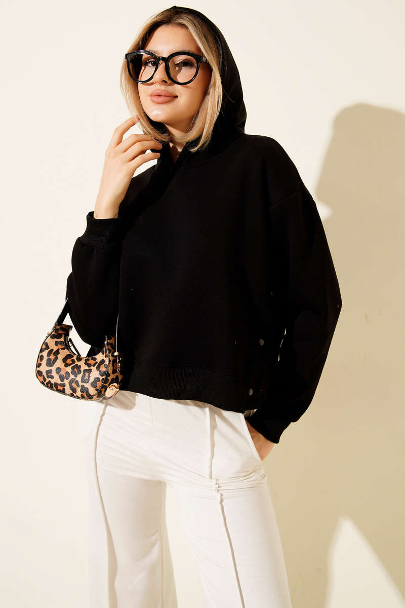 Yanları Çıtçıtlı Şardonlu Sweatshirt