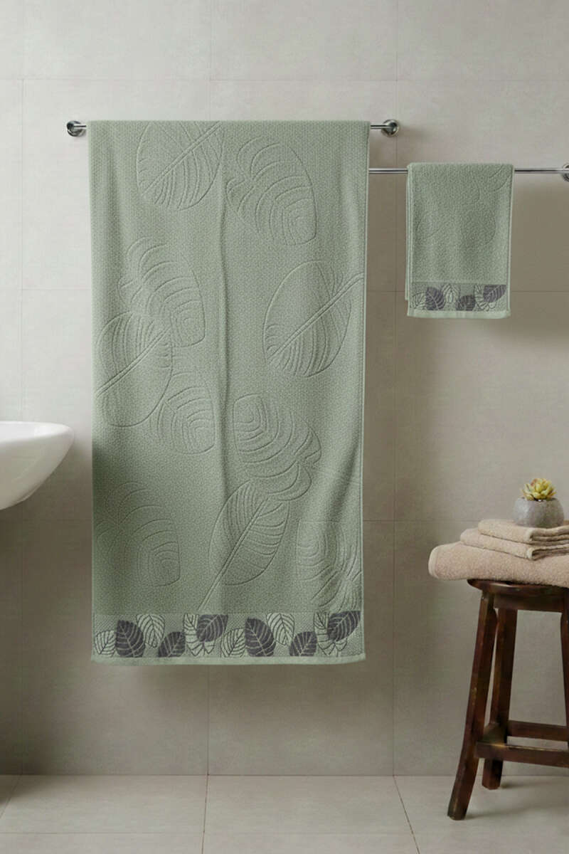 Yaprak Desen Banyo Havlu 2'li Takım