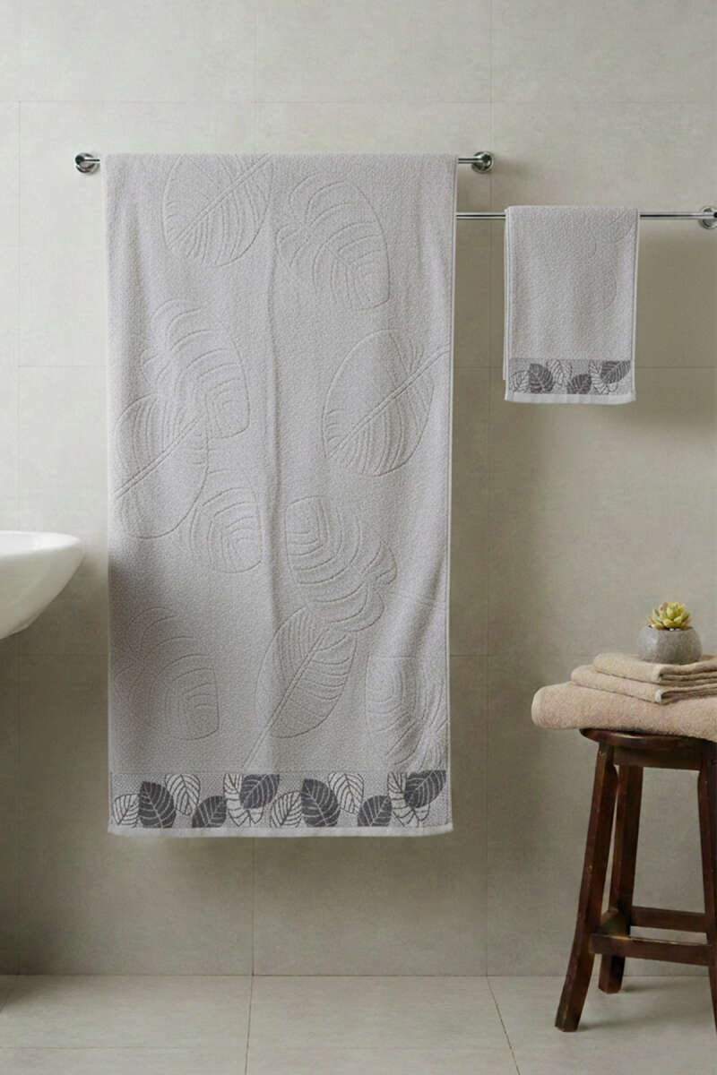 Yaprak Desen Banyo Havlu 2'li Takım