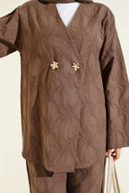 Yaprak Desen Çiçek Düğmeli Takım