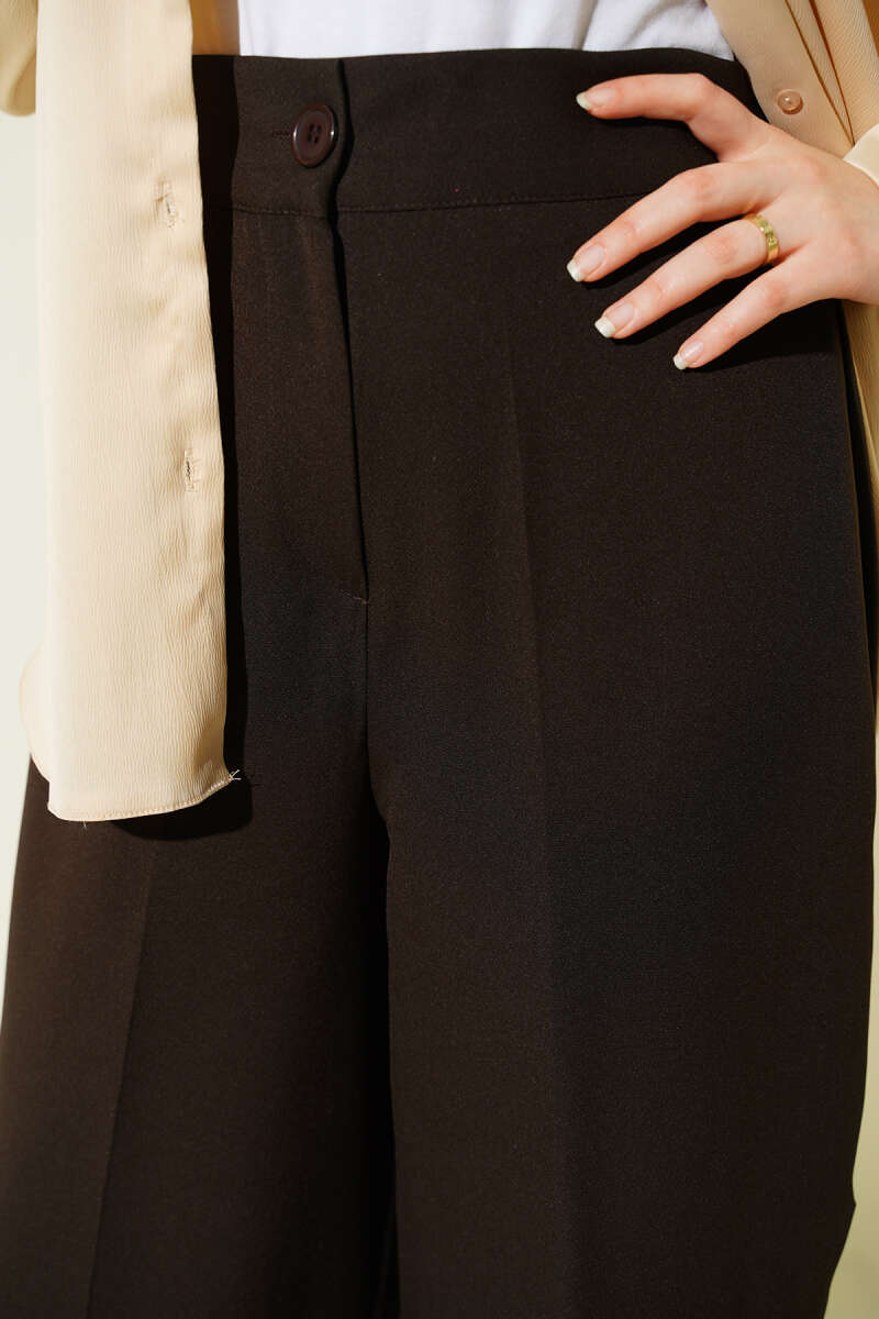 Yarım Bel Lastikli Basic Pantolon Acı Kahve