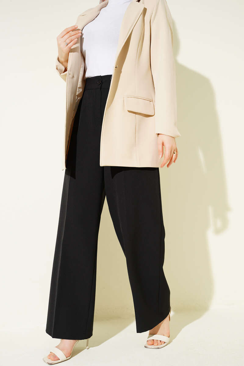 Yarım Bel Lastikli Basic Pantolon Siyah