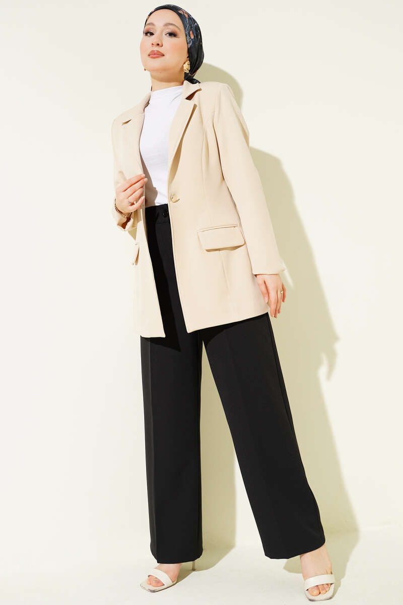 Yarım Bel Lastikli Basic Pantolon Siyah