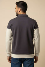 Yarım Düğmeli Gömlek Yaka Erkek Sweatshirt Acı Kahve