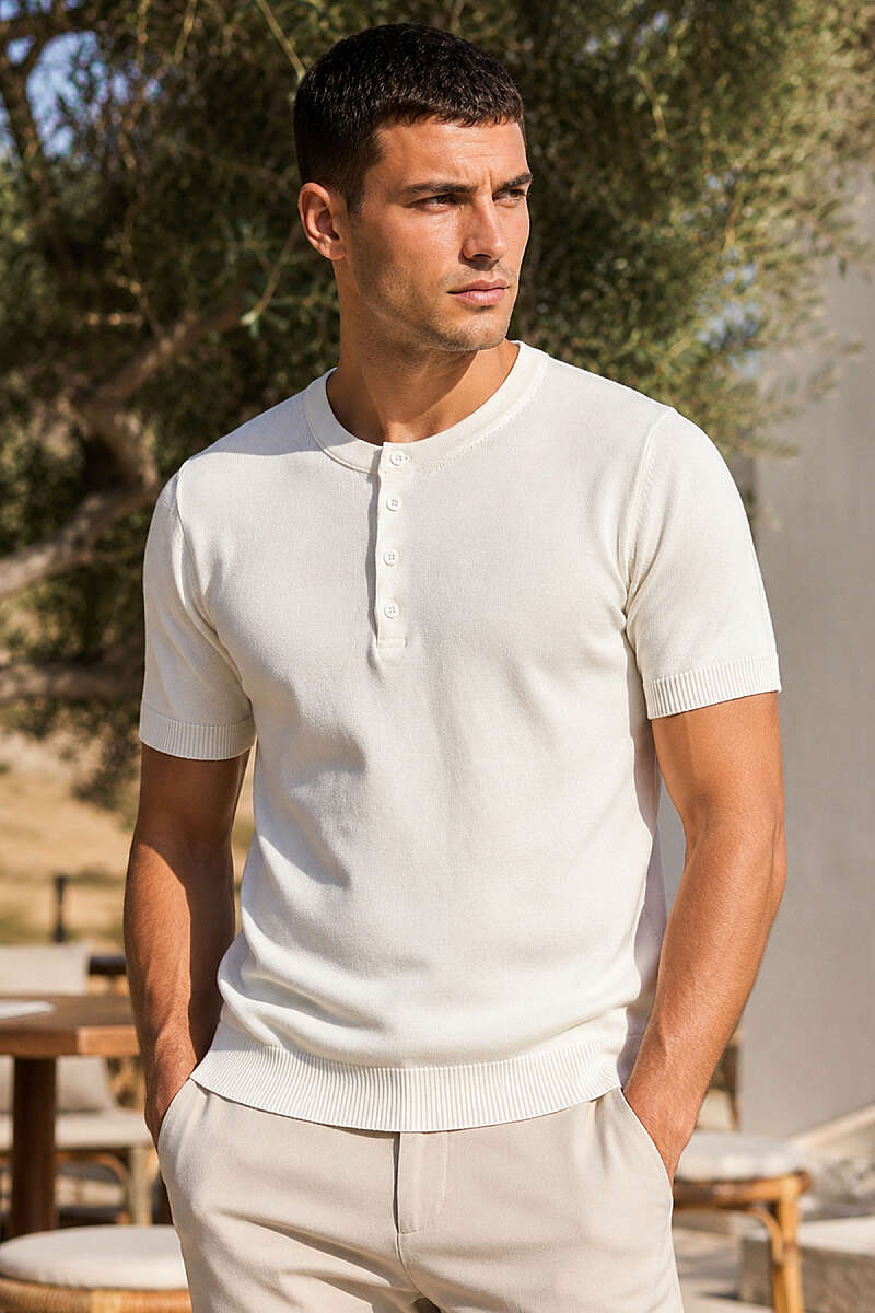 Yarım Düğmeli Triko Erkek T-shirt