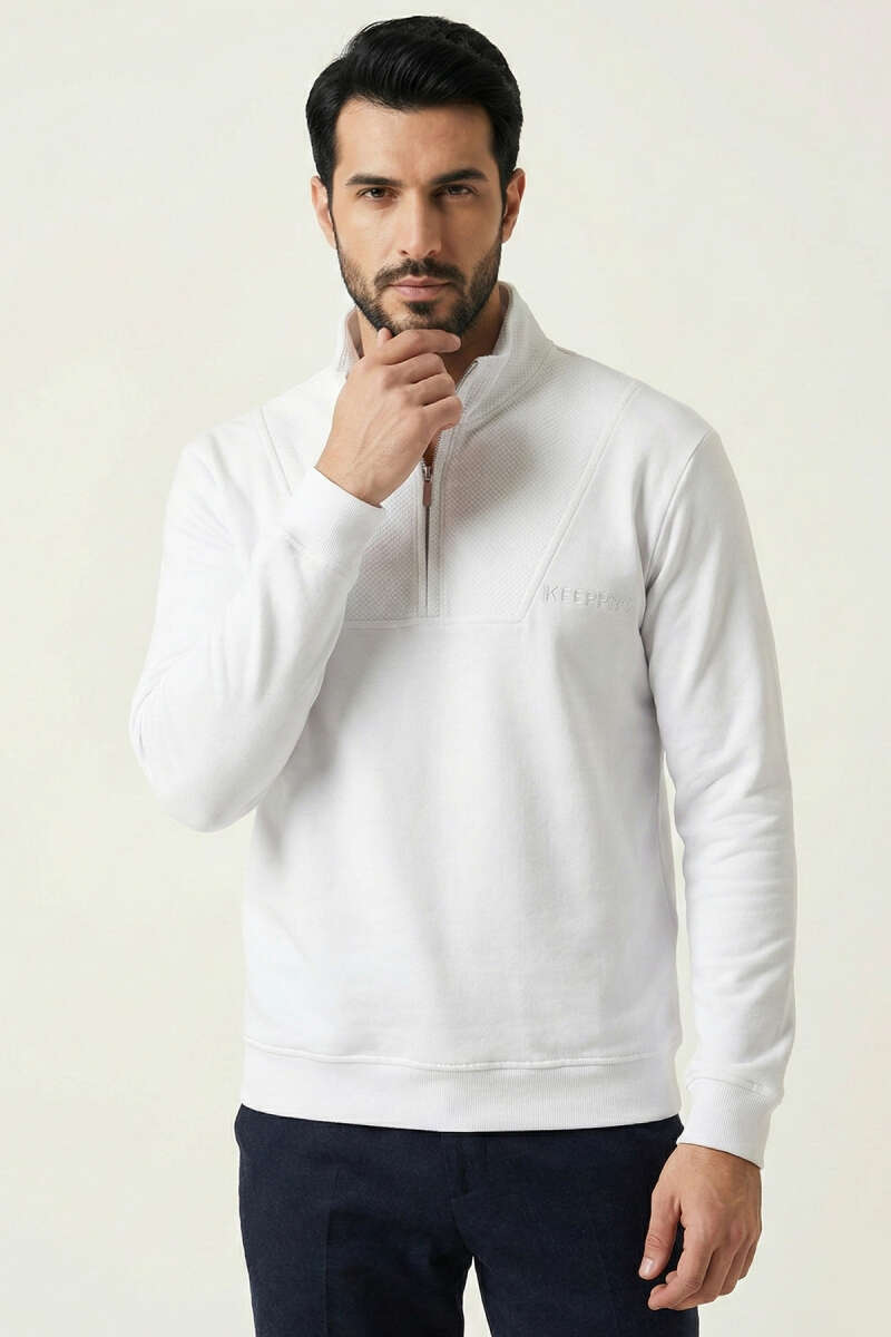Yarım Fermuar Dik Yaka Erkek Sweatshirt