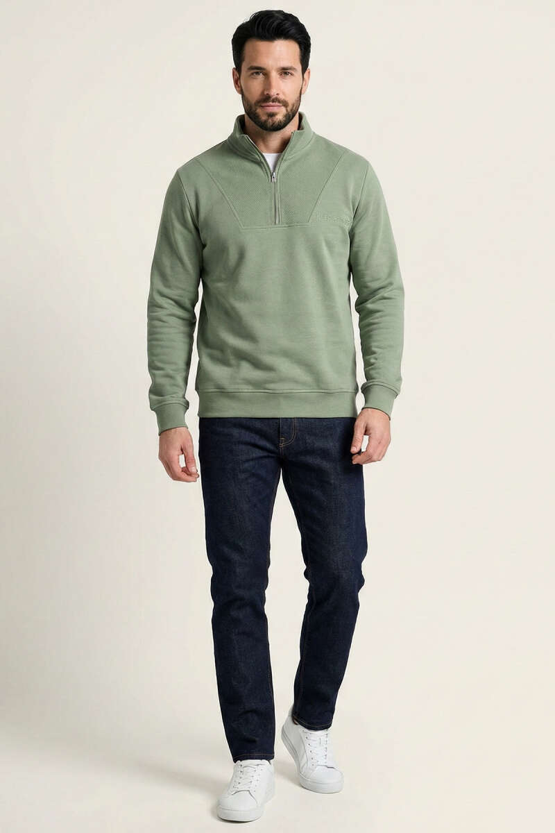 Yarım Fermuar Dik Yaka Erkek Sweatshirt