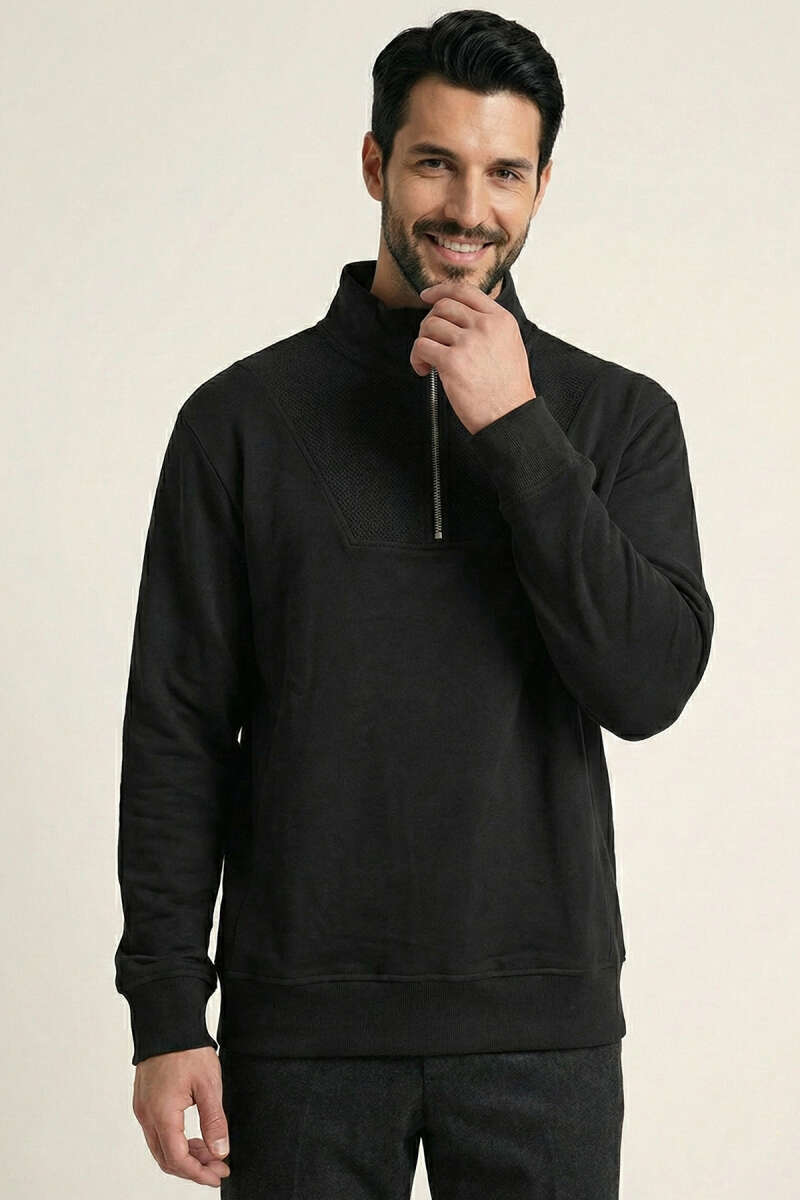 Yarım Fermuar Dik Yaka Erkek Sweatshirt