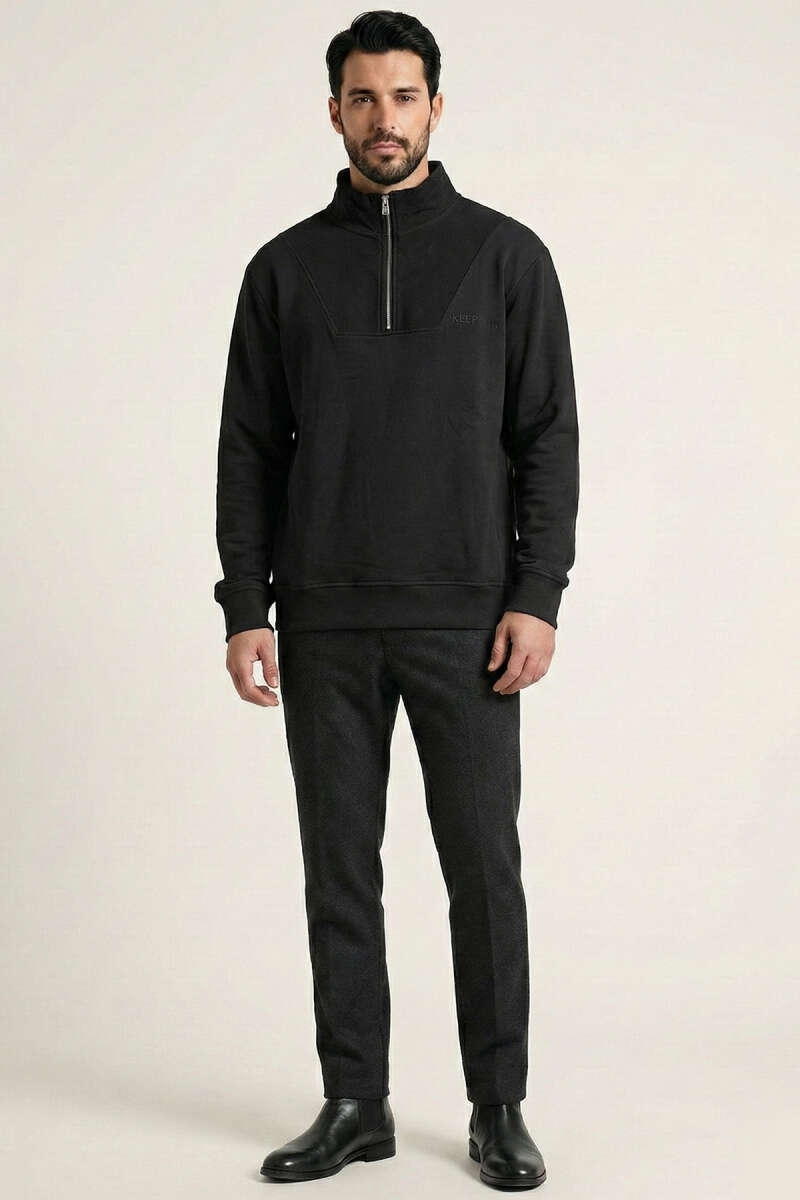 Yarım Fermuar Dik Yaka Erkek Sweatshirt