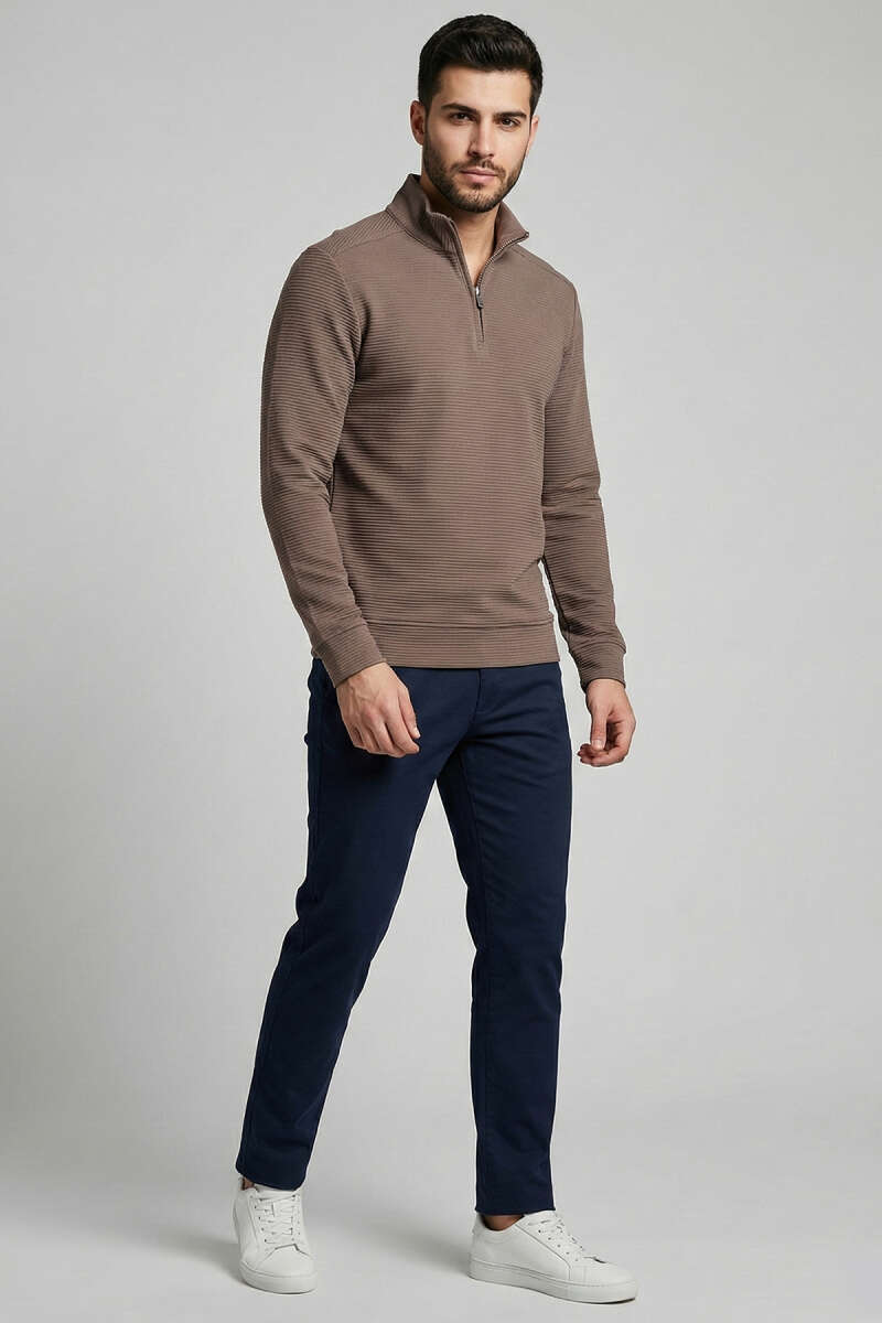 Yarım Fermuar Fitilli Erkek Sweatshirt