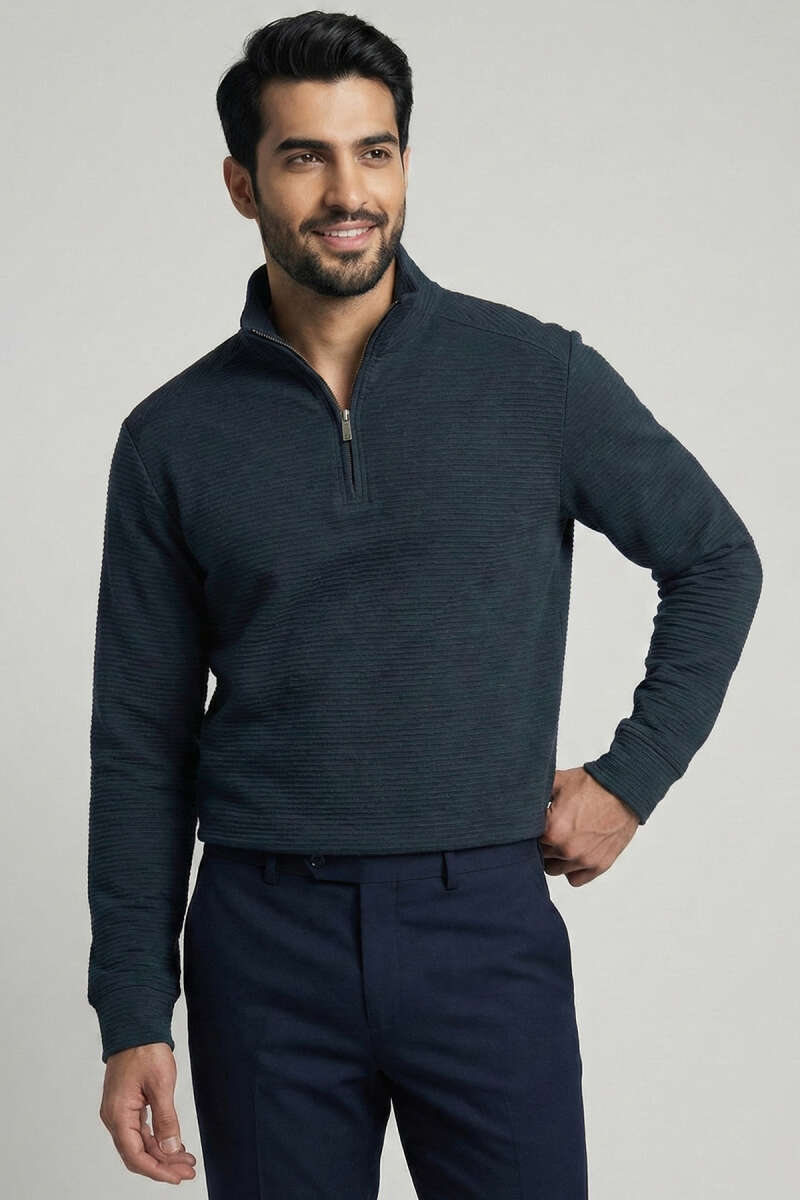 Yarım Fermuar Fitilli Erkek Sweatshirt