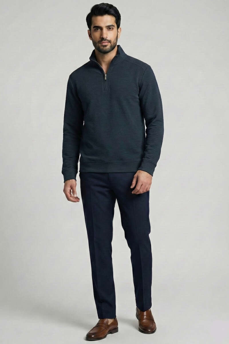 Yarım Fermuar Fitilli Erkek Sweatshirt
